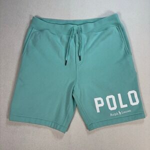Polo Ralph Lauren Fleece Sweat Shorts Men's M Turquoise Spellout Pony Drawstring